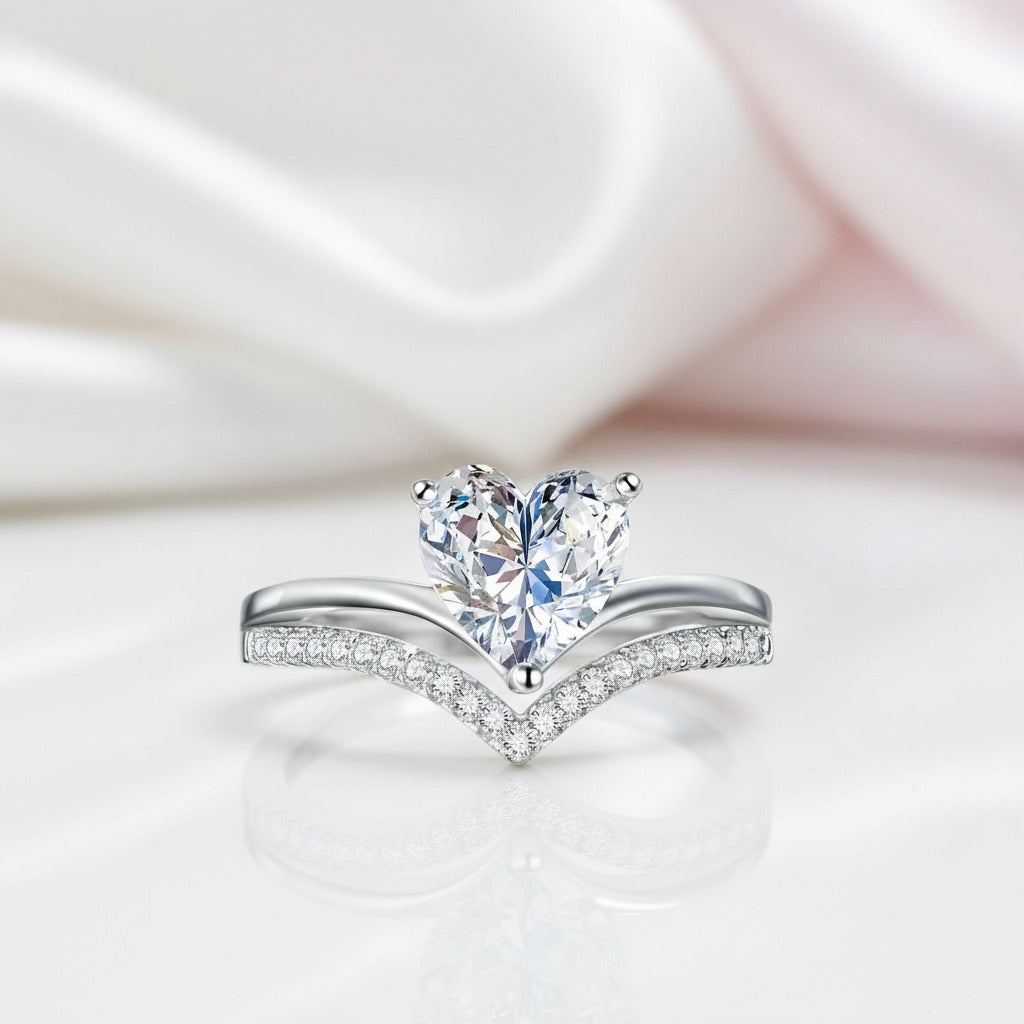 2.0 Ct Heart Cut Diamond Option Double Wave Band Engagement Ring-Black Diamonds New York