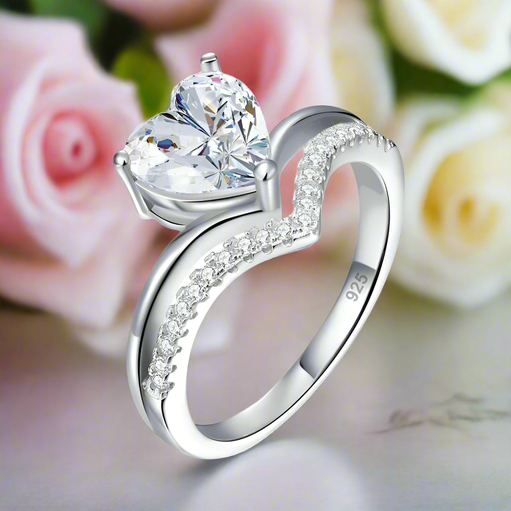 2.0 Ct Heart Cut Diamond Double Wave Band Engagement Ring-Black Diamonds New York