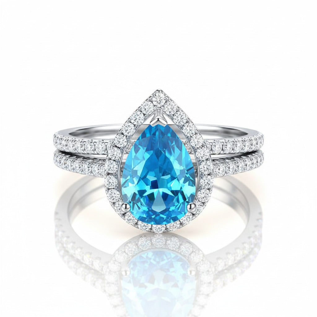 2.0 Ct Pear-cut Diamond Option Halo Engagement Ring Set-Black Diamonds New York