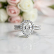 2.0 Ct Pear-cut Diamond Option Halo Engagement Ring Set-Black Diamonds New York