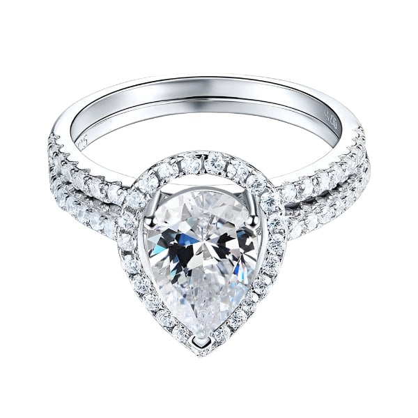 2.0 Ct Pear-cut Diamond Halo Engagement Ring Set-Black Diamonds New York