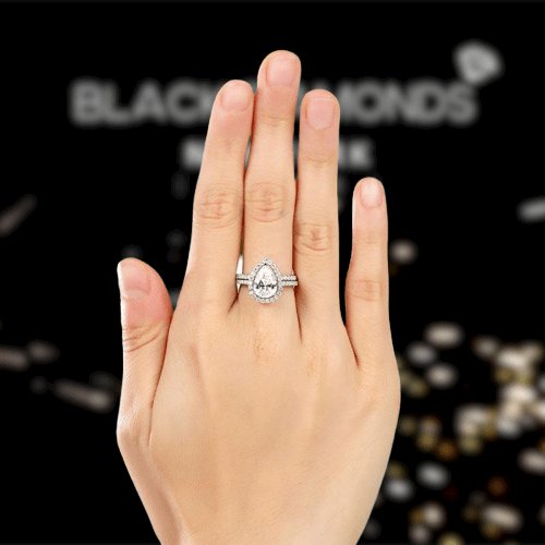 2 Carat Pear Cut Created Diamond Engagement Ring Set - Black Diamonds New York
