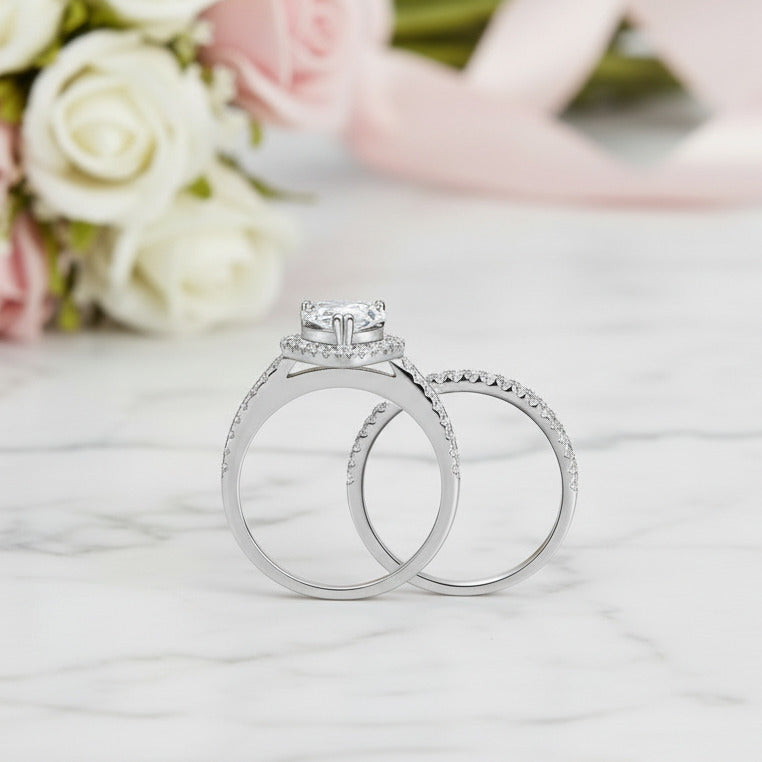 2.0 Ct Pear-cut Diamond Option Halo Engagement Ring Set-Black Diamonds New York