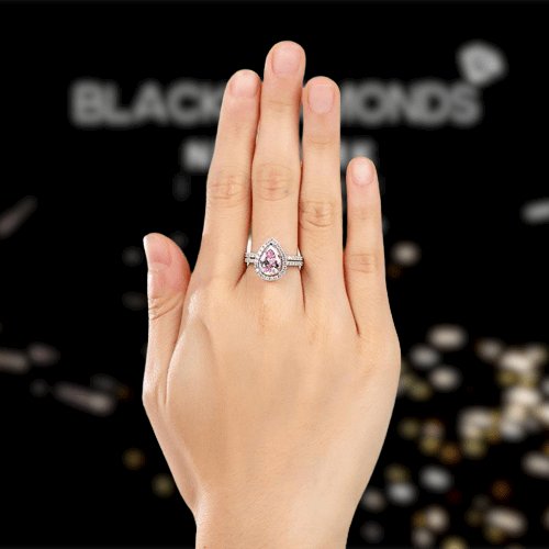 2 Carat Pear Cut Created Diamond Engagement Ring Set - Black Diamonds New York