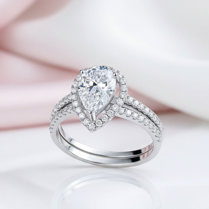2.0 Ct Pear-cut Diamond Option Halo Engagement Ring Set-Black Diamonds New York