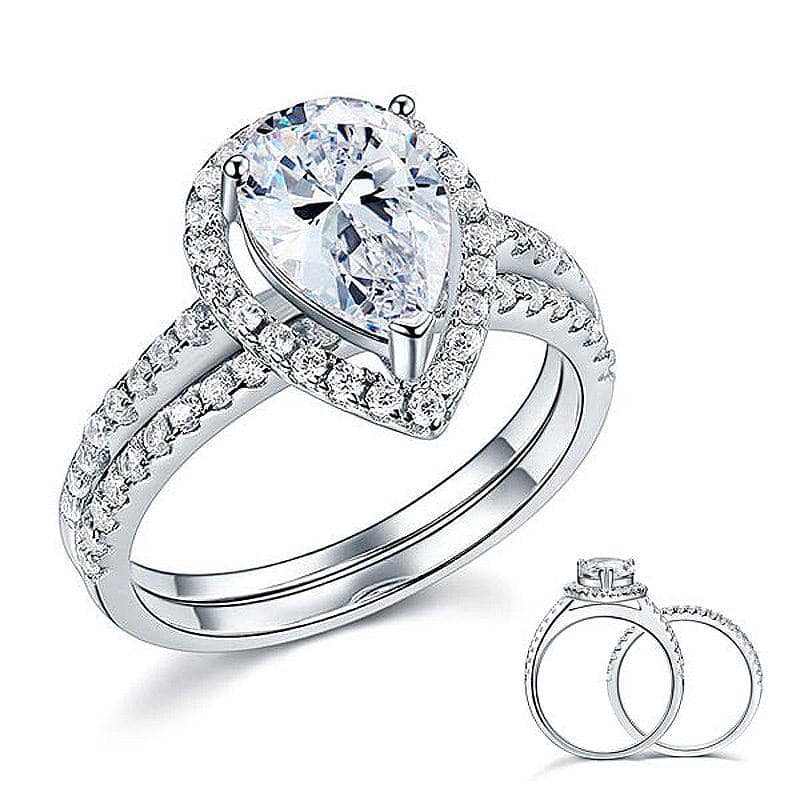 2 Carat Pear Cut Created Diamond Engagement Ring Set