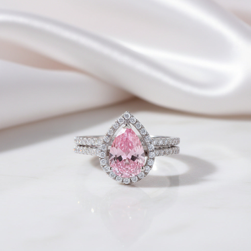2.0 Ct Pear-cut Diamond Option Halo Engagement Ring Set-Black Diamonds New York