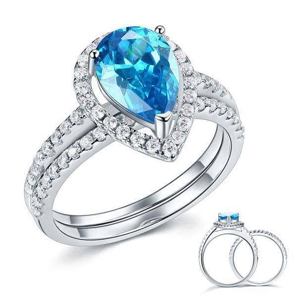 2 Carat Pear Cut Created Diamond Engagement Ring Set