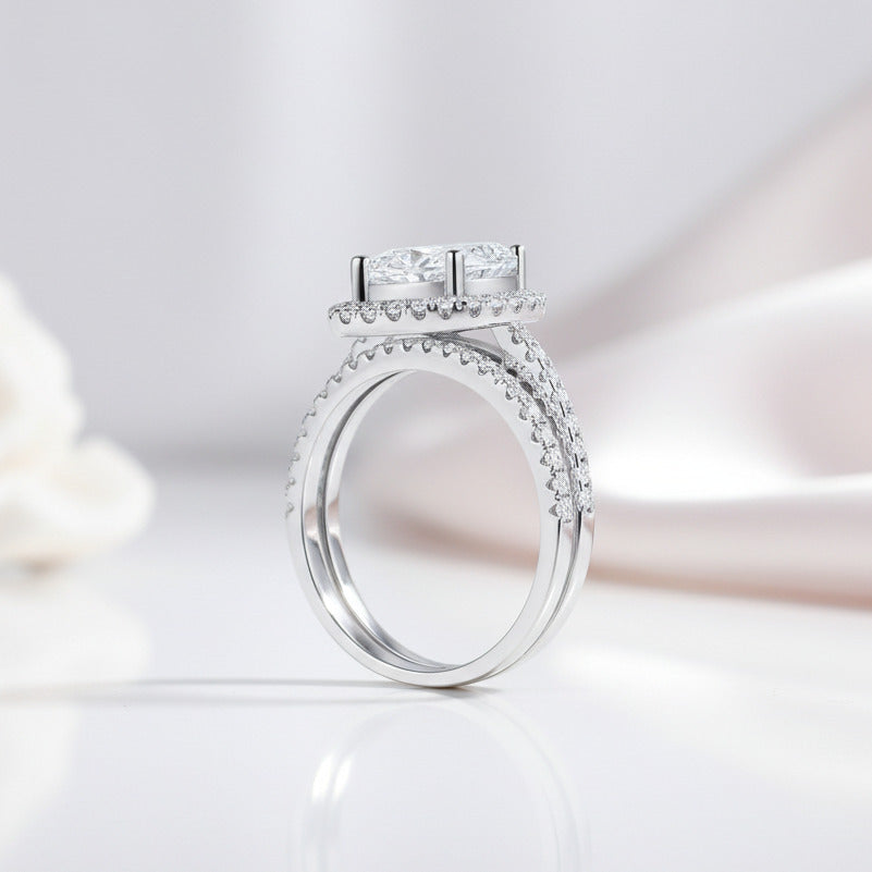 2.0 Ct Pear-cut Diamond Option Halo Engagement Ring Set-Black Diamonds New York