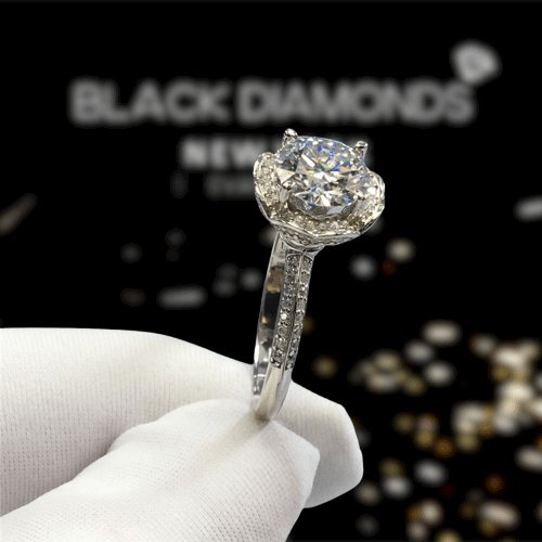 2 Carat Round Cut D Color Moissanite Romantic Blossom Engagement Ring-Black Diamonds New York