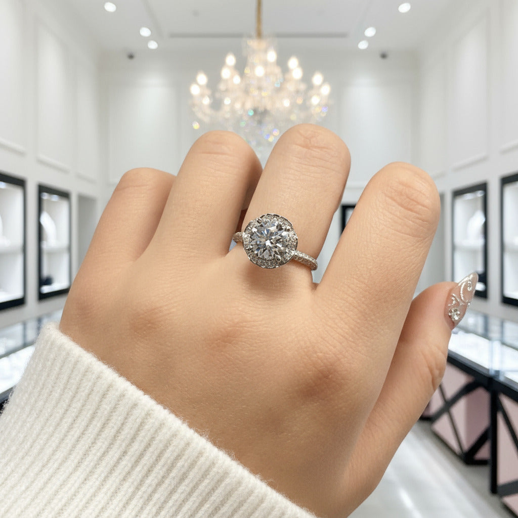 2 Carat Round Cut D Color Diamond Romantic Blossom Engagement Ring-Black Diamonds New York