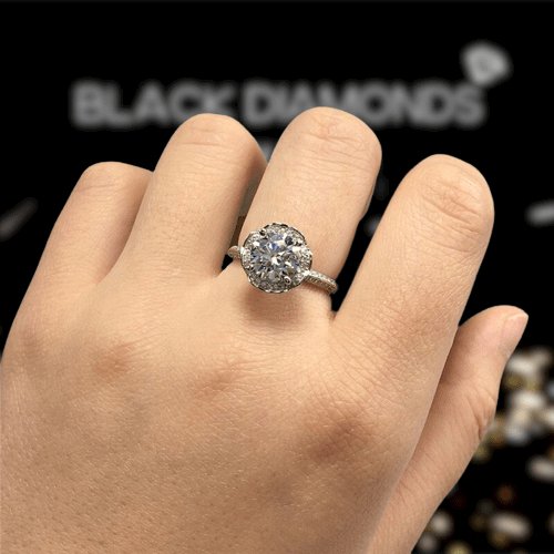 2 Carat Round Cut D Color Diamond Romantic Blossom Engagement Ring-Black Diamonds New York