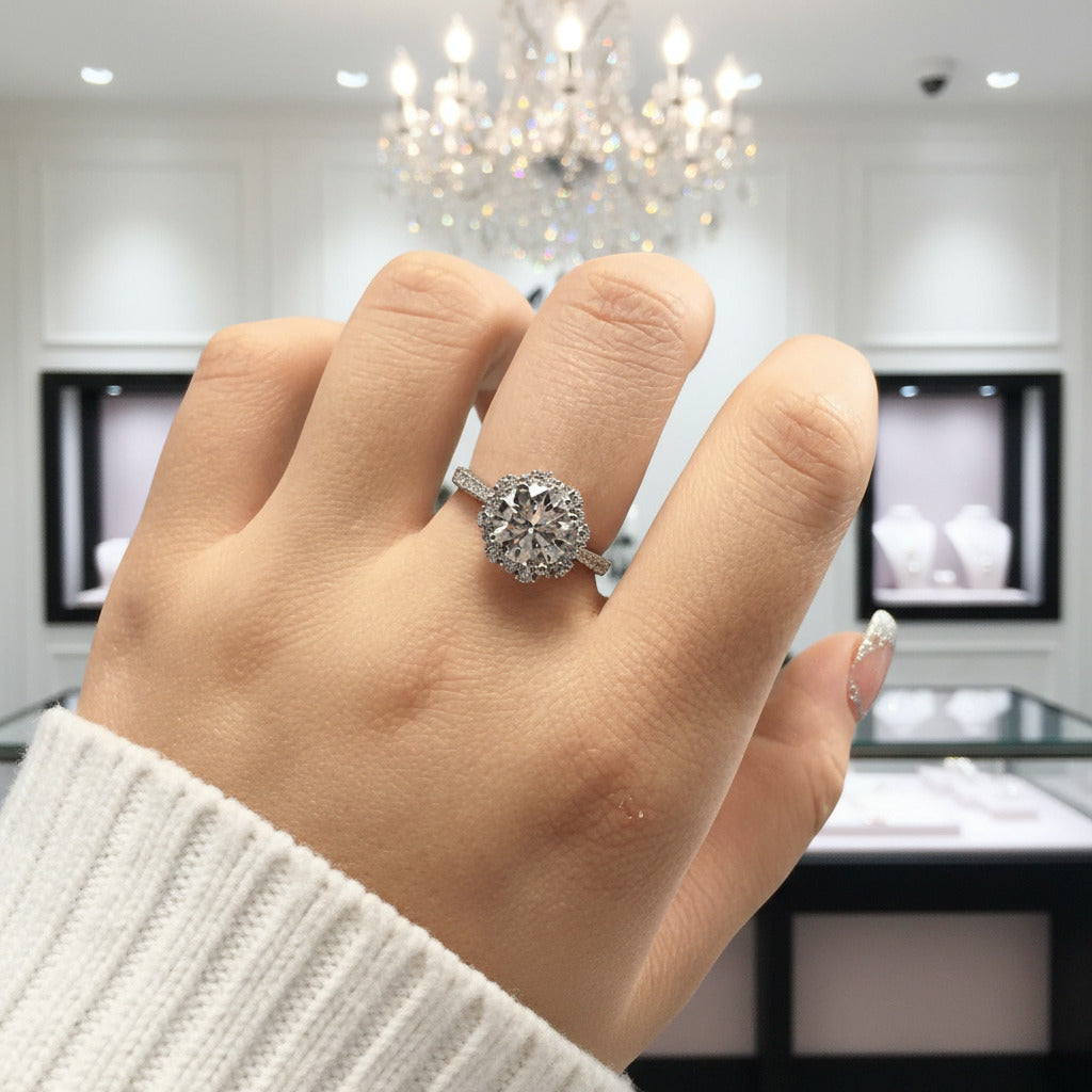 2 Carat Round Cut D Color Diamond Option Starry Sky Engagement Ring-Black Diamonds New York