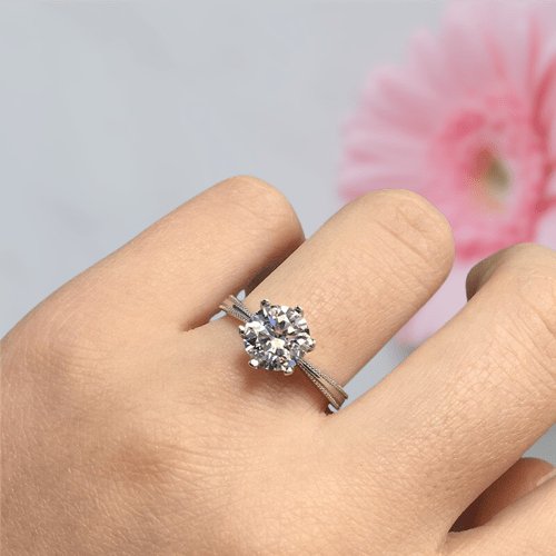 2 Carat Round Cut Diamond D Color Moissanite Dewdrop Engagement Ring - Black Diamonds New York