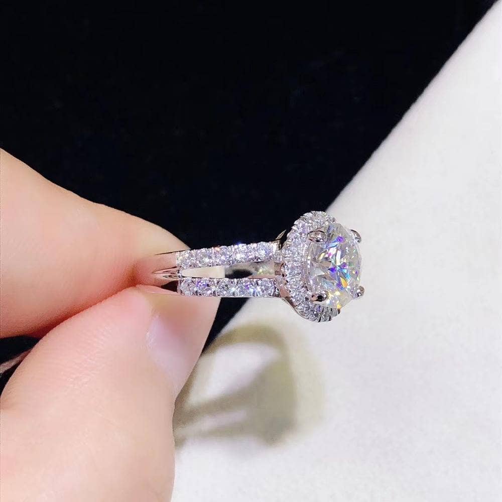 2 Carat Round Cut Moissanite Split Shank Engagement Ring - Black Diamonds New York