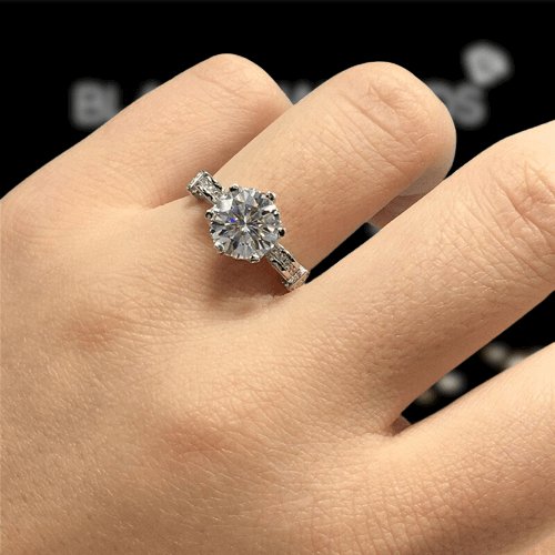 2 Carat Round Cut Moissanite Swan Design Engagement Ring from Black Diamonds  New York