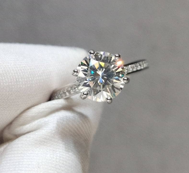 2 Carat Round Round Cut D Color Moissanite Engagement Ring - Black Diamonds New York