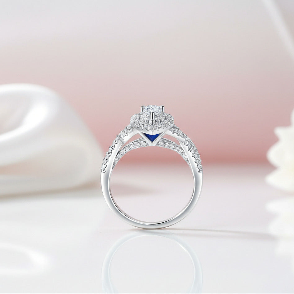 2 Pcs Halo Pear Cut Diamond Option Engagement Ring-Black Diamonds New York