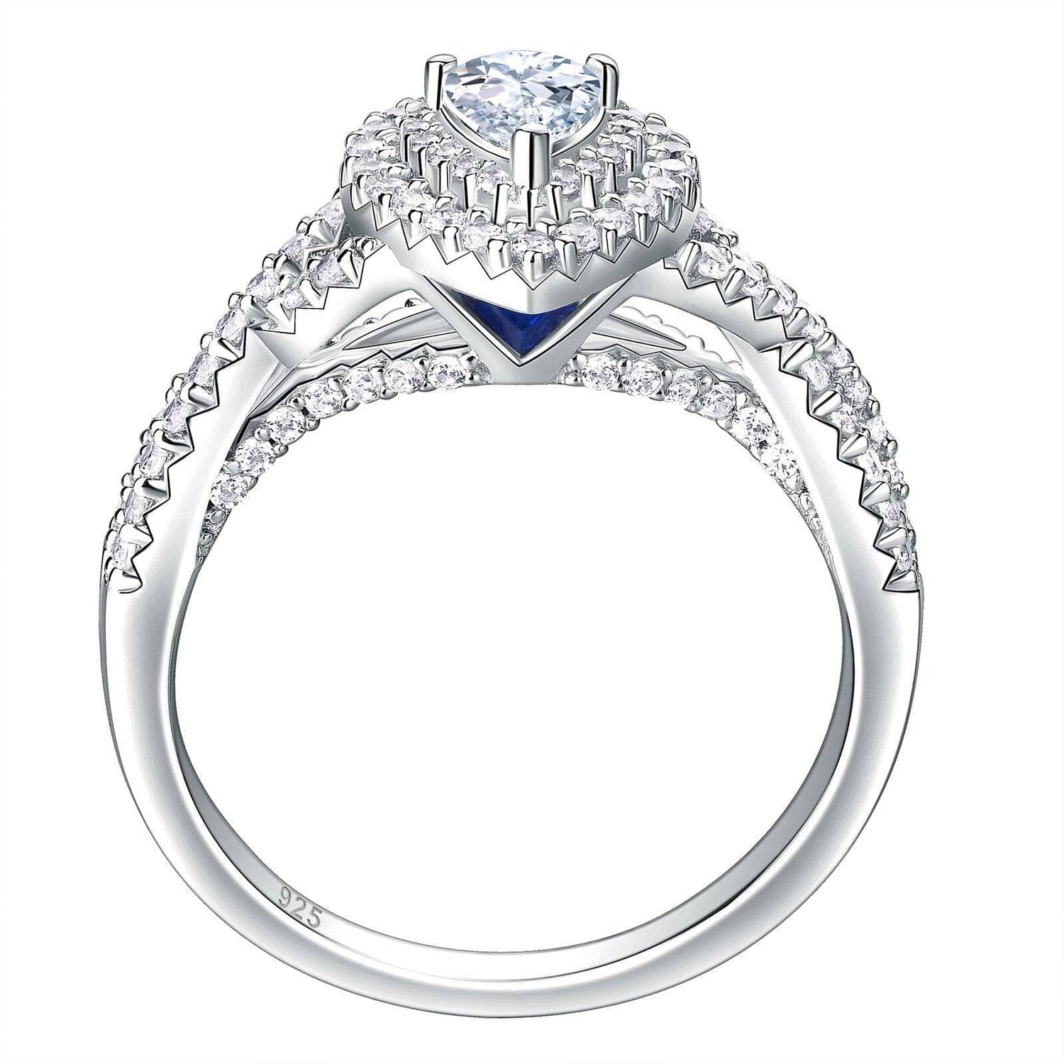 2 Pcs Halo Pear Cut EVN Stone Engagement Ring-Black Diamonds New York