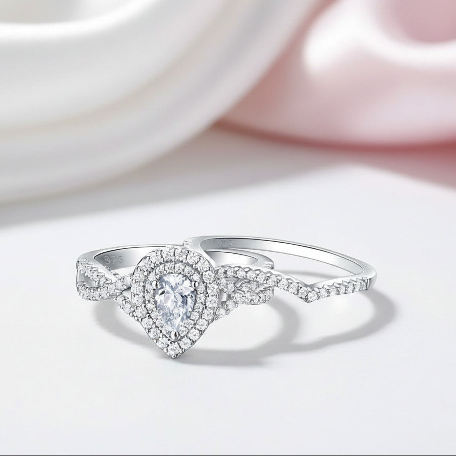 2 Pcs Halo Pear Cut Diamond Option Engagement Ring-Black Diamonds New York