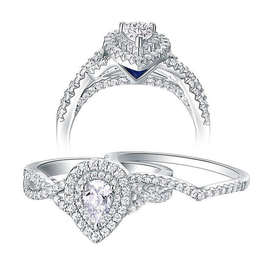2 Pcs Halo Pear Cut Created Diamond Engagement Ring-Black Diamonds New York