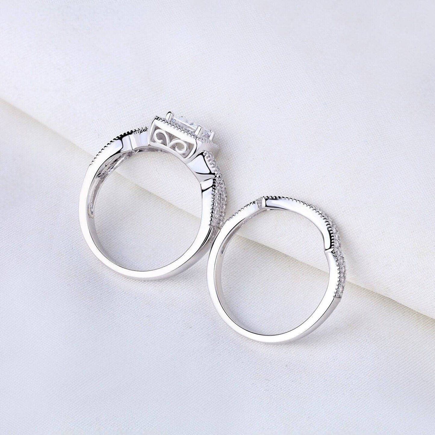 2 Pcs Princess Cut EVN Stone Engagement Ring-Black Diamonds New York