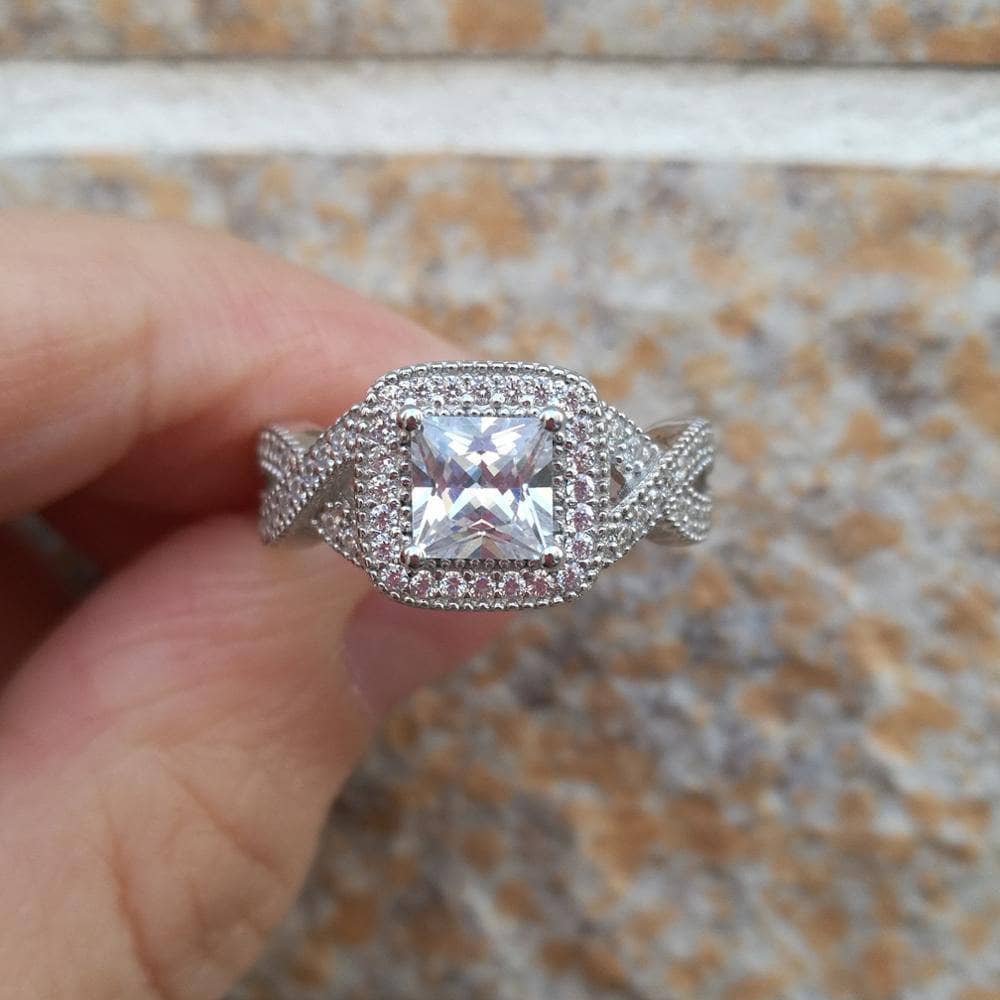 2 Pcs Princess Cut Zircon Engagement Ring