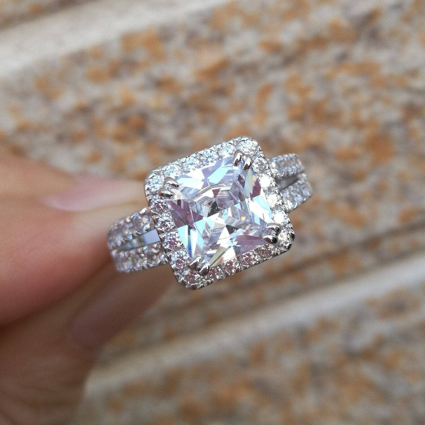 2 Pcs Princess Cut EVN Stone Engagement Ring Set-Black Diamonds New York