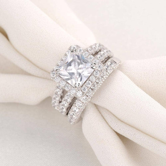2 Pcs Princess Cut Zircon Engagement Ring Set