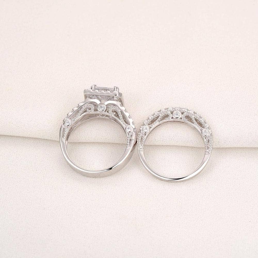 2 Pcs Princess Cut Zircon Engagement Ring Set