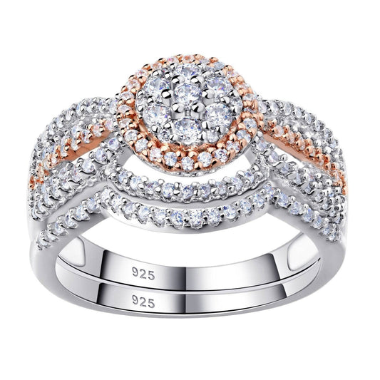 2 pcs Rose Gold Round Cut Created Diamond Halo Engagement Ring-Black Diamonds New York
