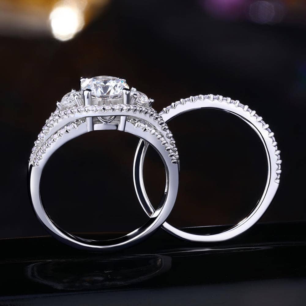 2 Pieces Round Cut EVN Stone Engagement Ring-Black Diamonds New York