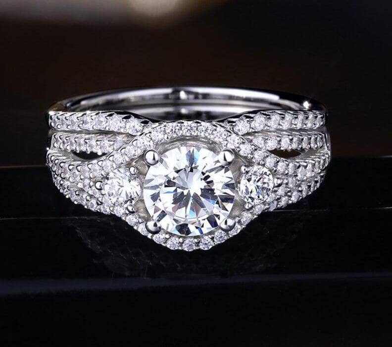 2 Pieces Round Cut Created Diamond Engagement Ring-Black Diamonds New York