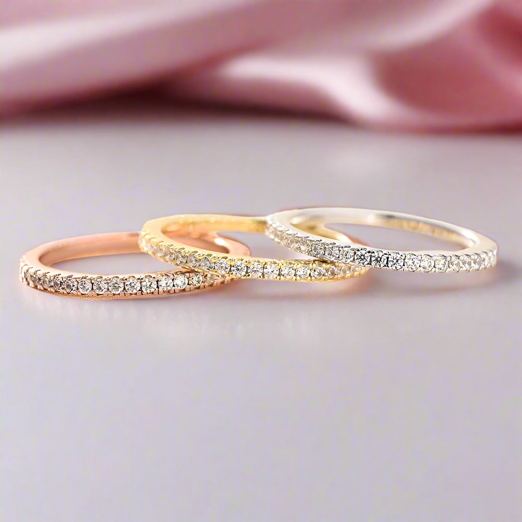 2 Tone Full Eternity 3PC Stackable Wedding Band Set-Black Diamonds New York