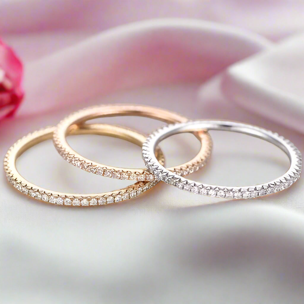 2 Tone Full Eternity 3PC Stackable Wedding Band Set-Black Diamonds New York