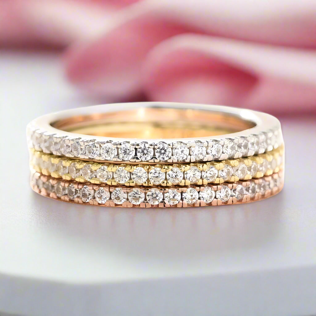 2 Tone Full Eternity 3PC Stackable Wedding Band Set-Black Diamonds New York