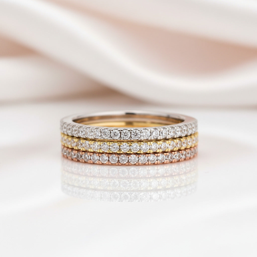 2 Tone Full Eternity 3PC Stackable Wedding Band Set-Black Diamonds New York