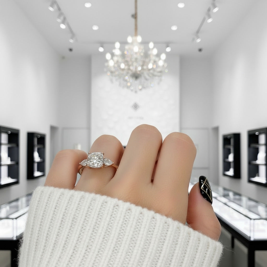 2.0ct Cushion Cut Three Stone Wedding Set-Black Diamonds New York