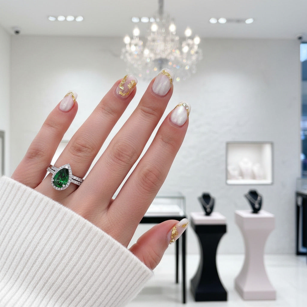 2.2 Carat Emerald Green Halo Pear Cut Wedding Set-Black Diamonds New York