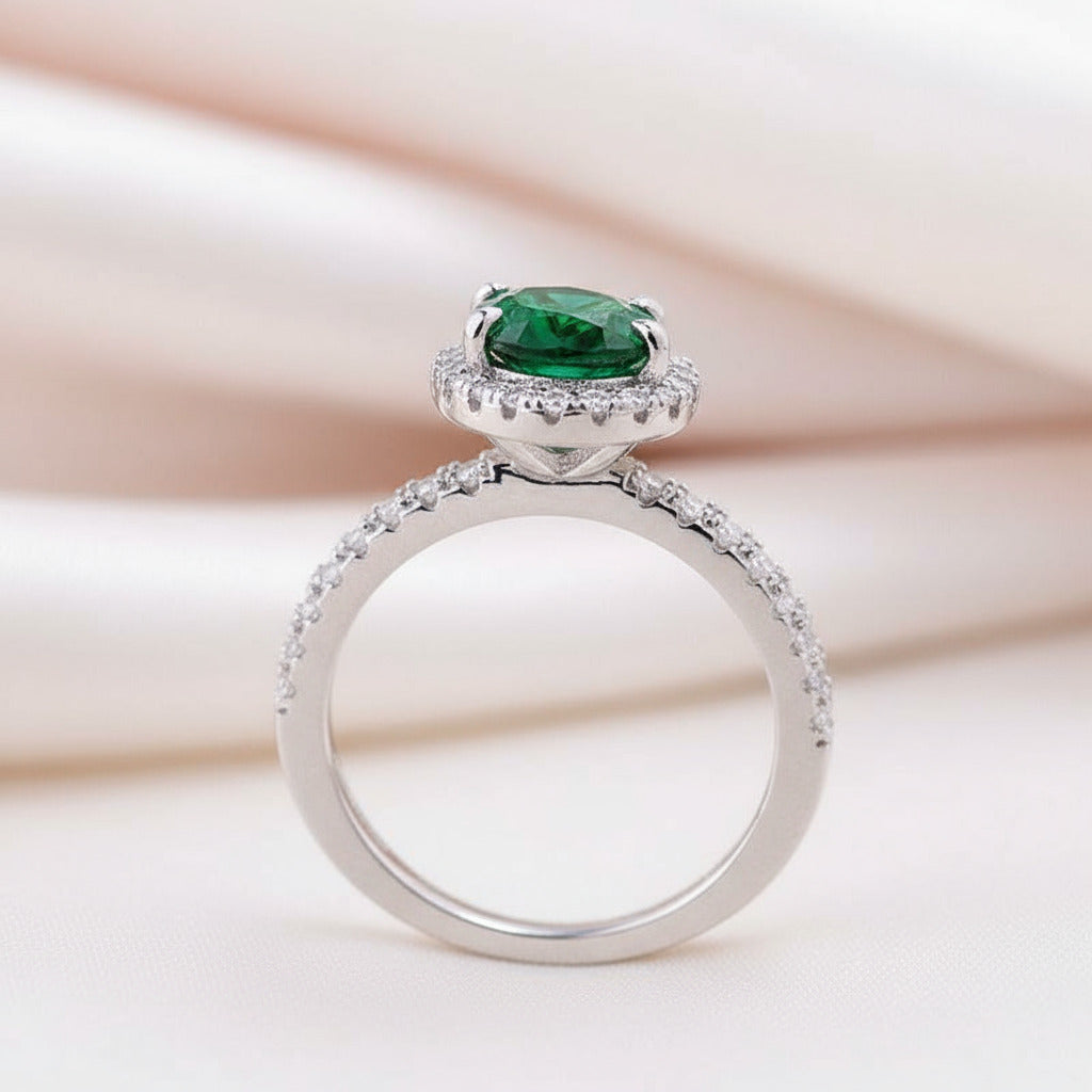 2.2 Carat Emerald Green Halo Pear Cut Wedding Set-Black Diamonds New York