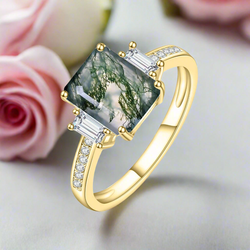 2.38 ct Emerald Cut Natural Gemstone There Stone Engagement Ring-Black Diamonds New York