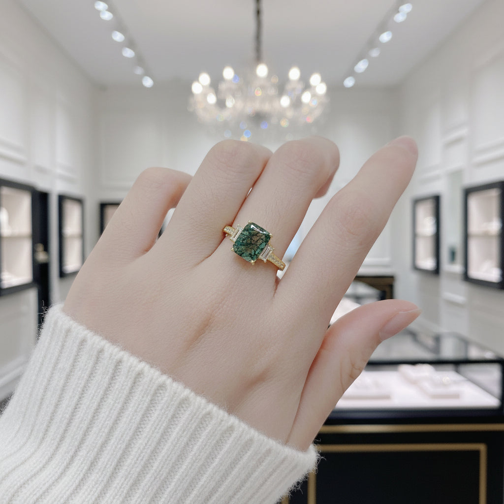 2.38 ct Emerald Cut Natural Gemstone There Stone Engagement Ring-Black Diamonds New York