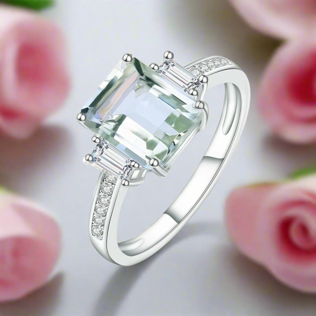 2.38 ct Emerald Cut Natural Gemstone There Stone Engagement Ring-Black Diamonds New York