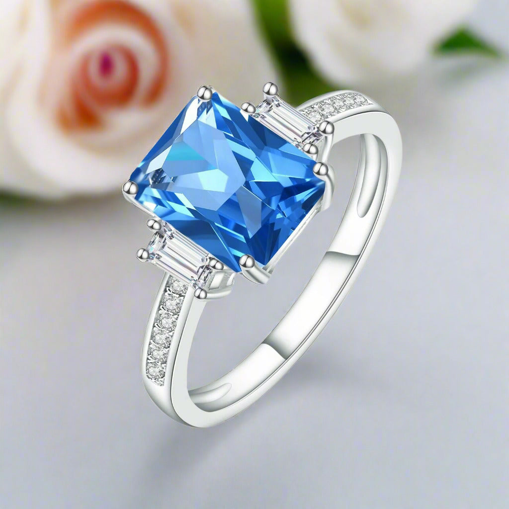 2.38 ct Emerald Cut Natural Gemstone There Stone Engagement Ring-Black Diamonds New York