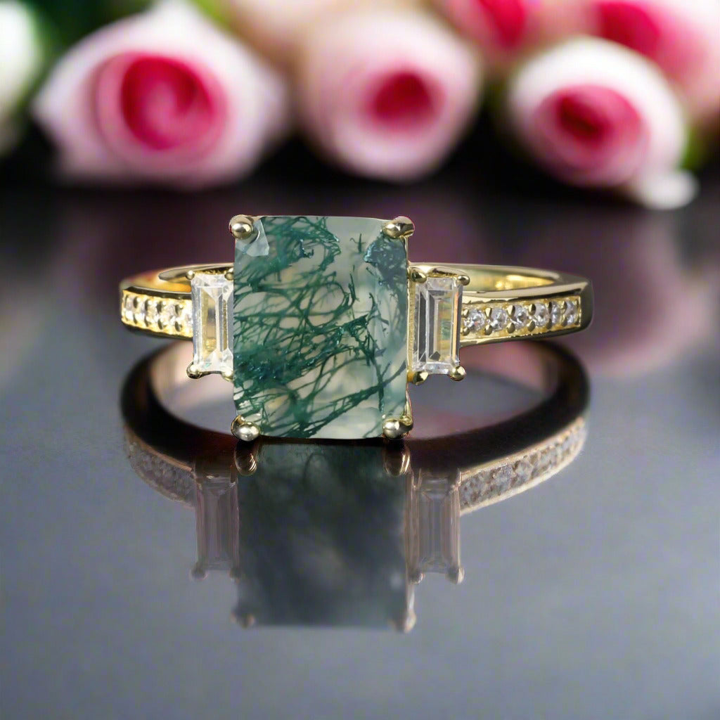 2.38 ct Emerald Cut Natural Gemstone There Stone Engagement Ring-Black Diamonds New York