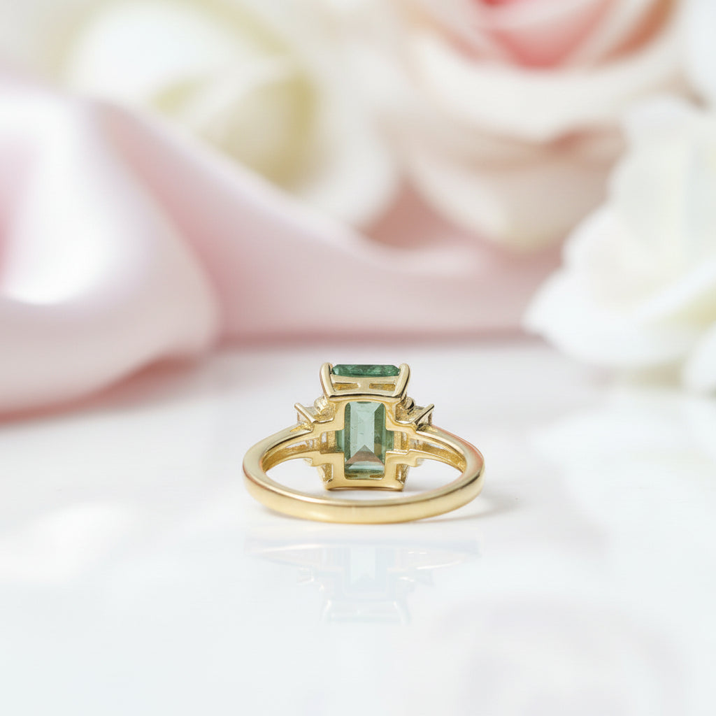 ct Emerald Cut Natural Gemstone There Stone Engagement Ring