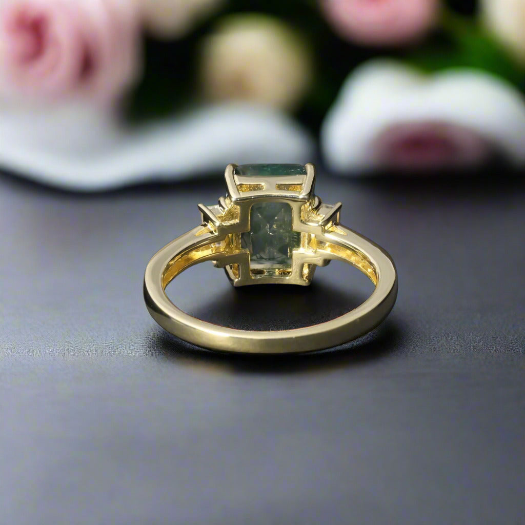 2.38 ct Emerald Cut Natural Gemstone There Stone Engagement Ring-Black Diamonds New York