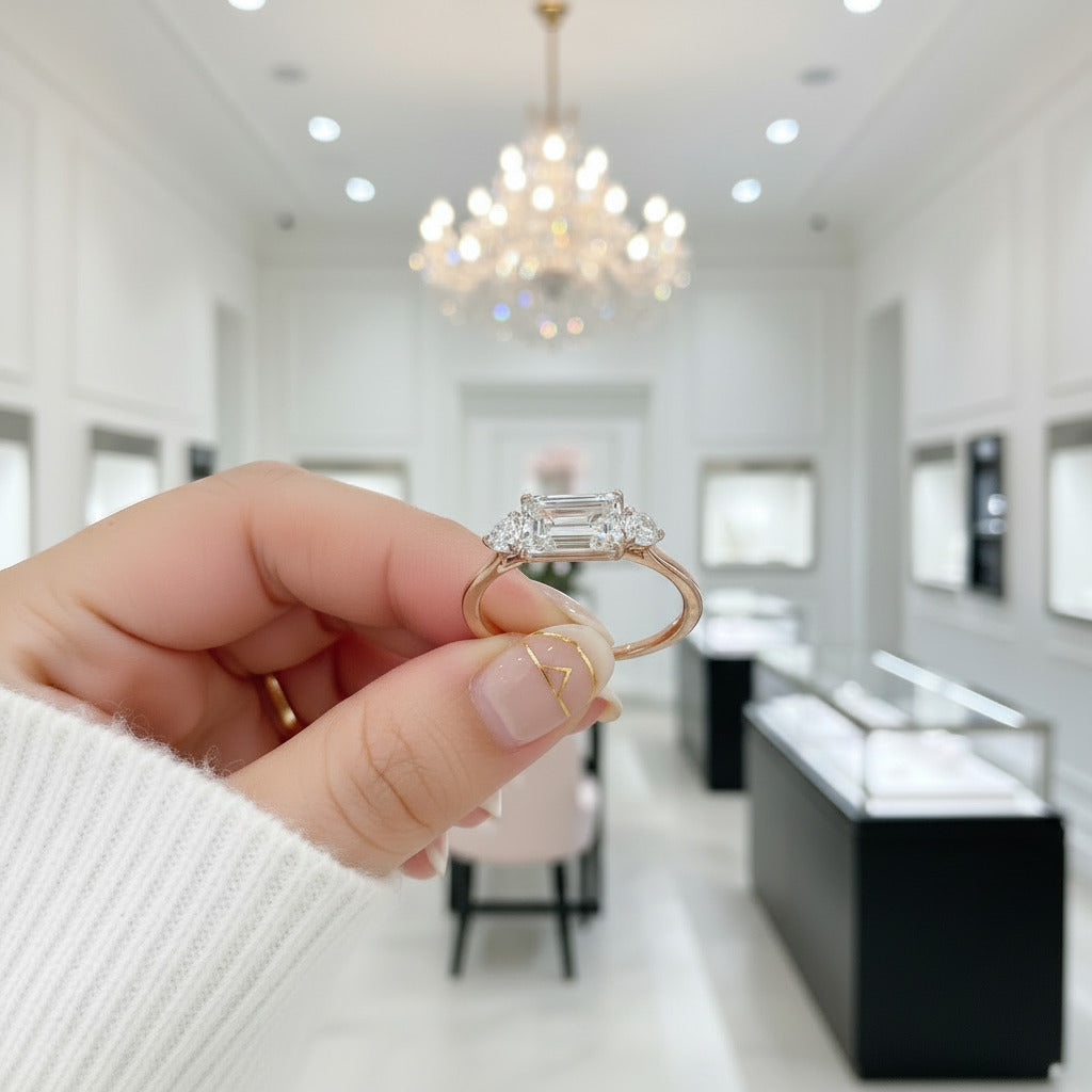 2.5 Carat Emerald Cut Three Stone Engagement Ring-Black Diamonds New York