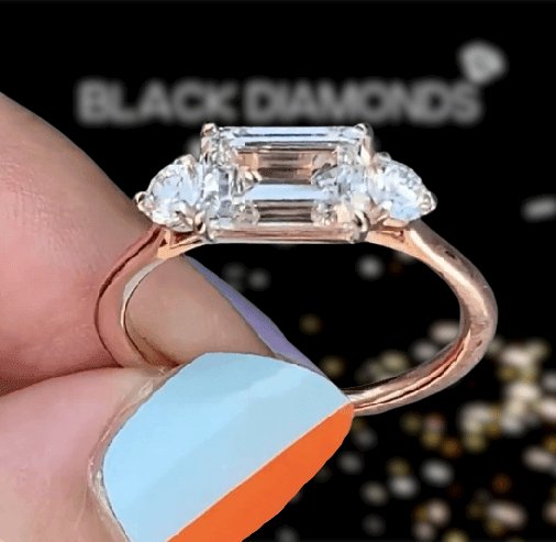2.5 Carat Emerald Cut Three Stone Engagement Ring-Black Diamonds New York