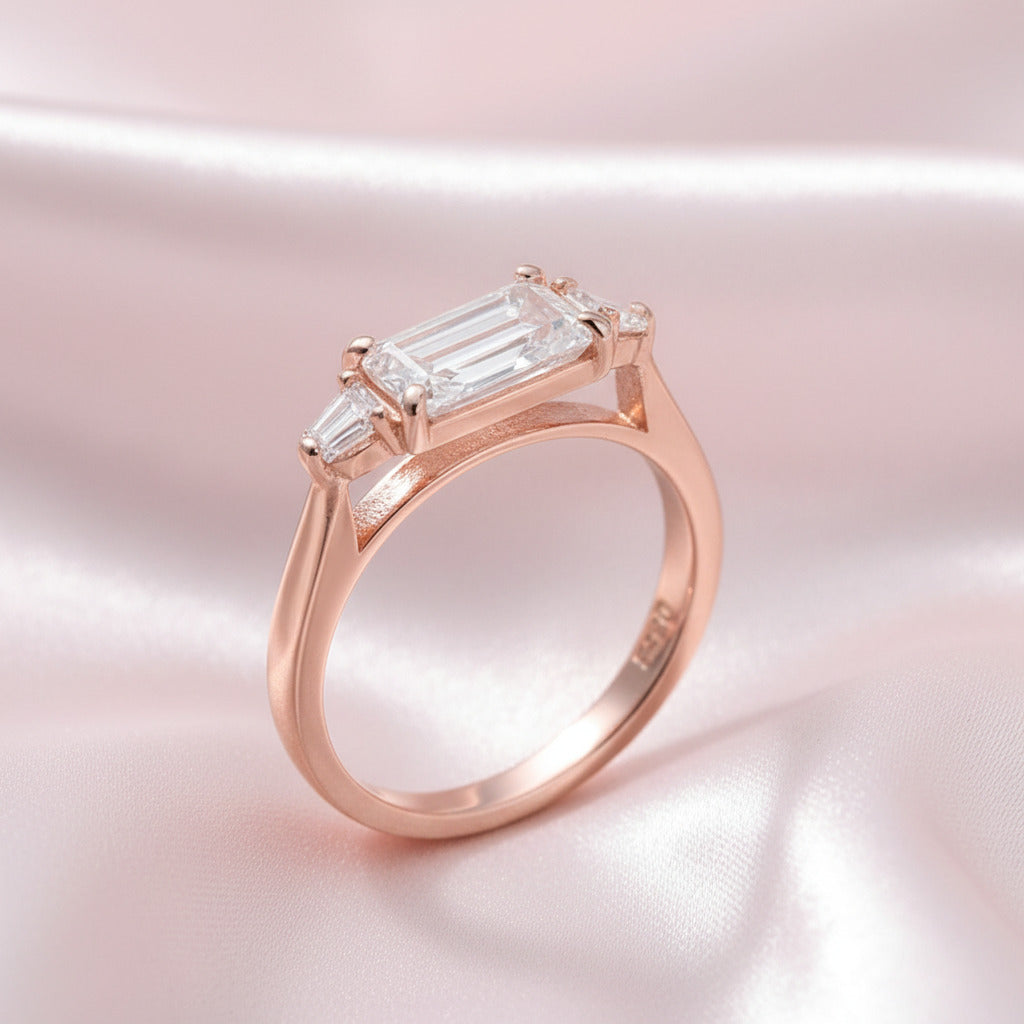 2.5 Carat Emerald Cut Three Stone Engagement Ring-Black Diamonds New York